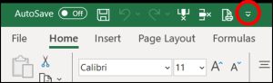 Quick Access Toolbar screenshot showing where to find the customisation menu.